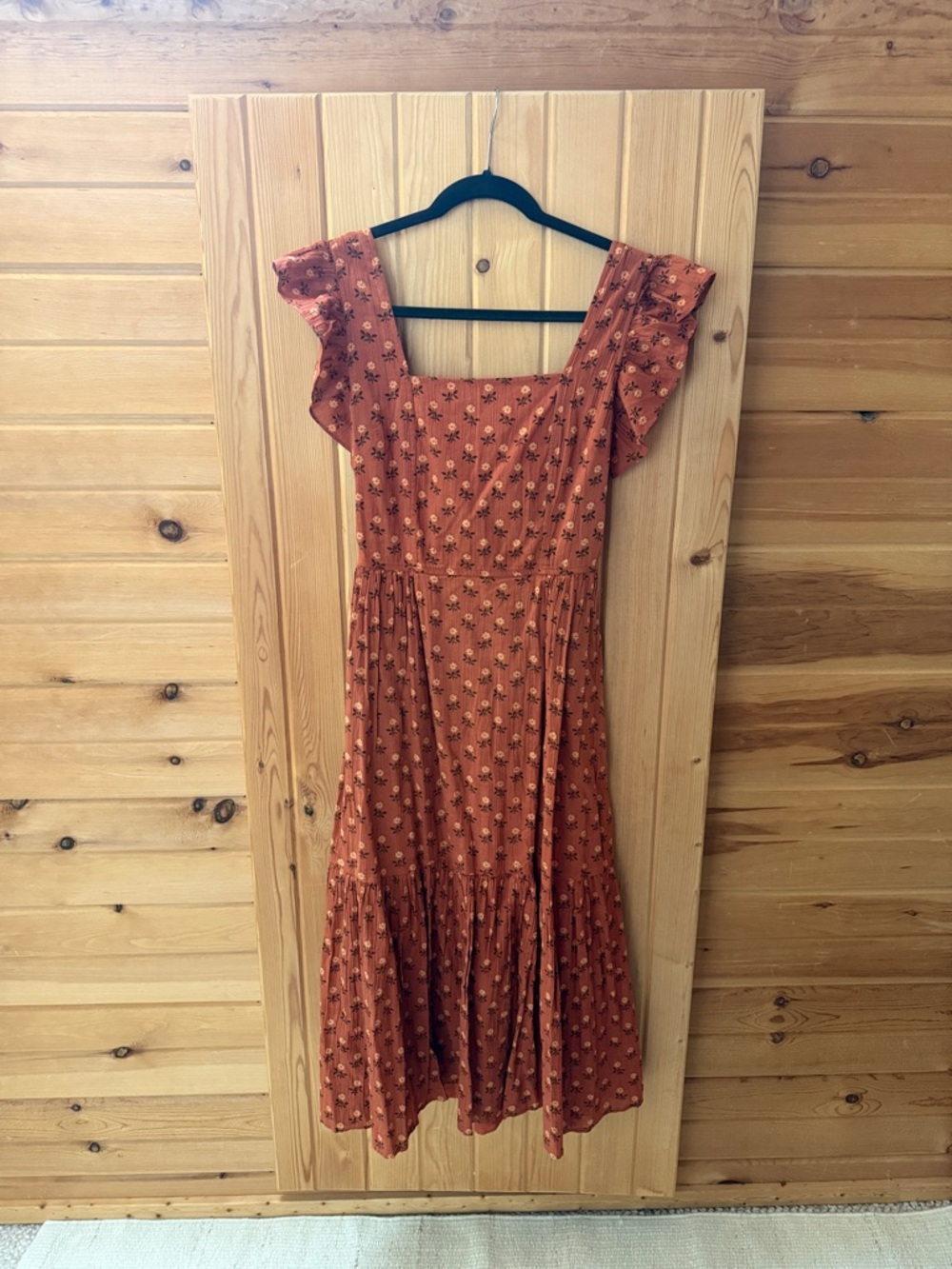 Madewell Rust Floral Square-Neck Midi Dress
